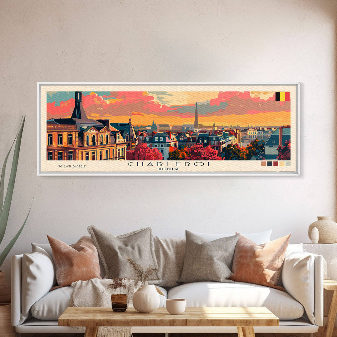 Charleroi Belgium Travel Print Wall Art, Panoramic City Art, Travel Art, Wall Decor, Vacation Gift, Framed Canvas Print Or Metal Art