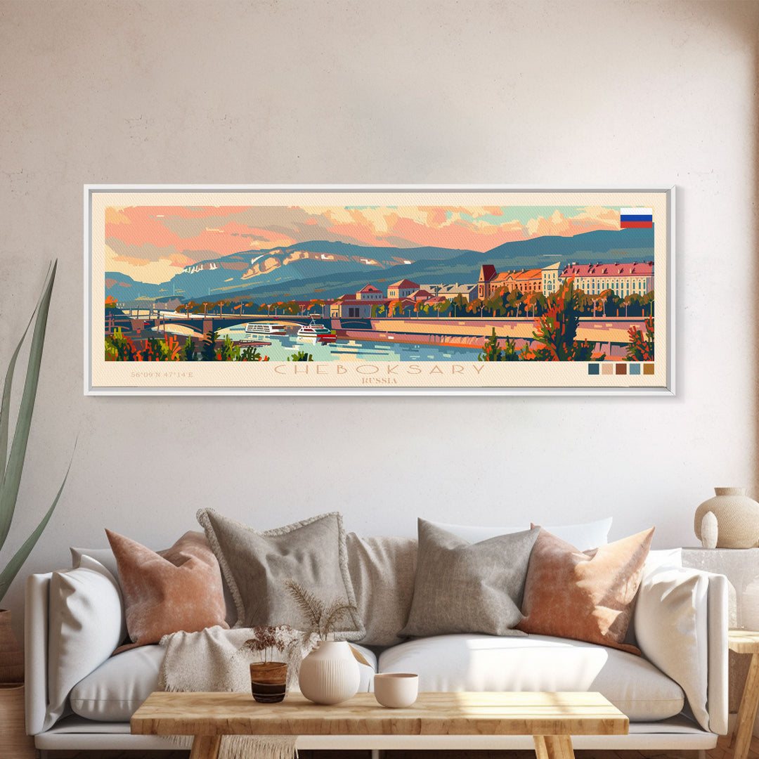 Cheboksary Russia Travel Art, City Art, Framed Canvas Print or Metal Wall Art, Europe Travel Poster, Panoramic Wall Art, Extra Wide Wall Art