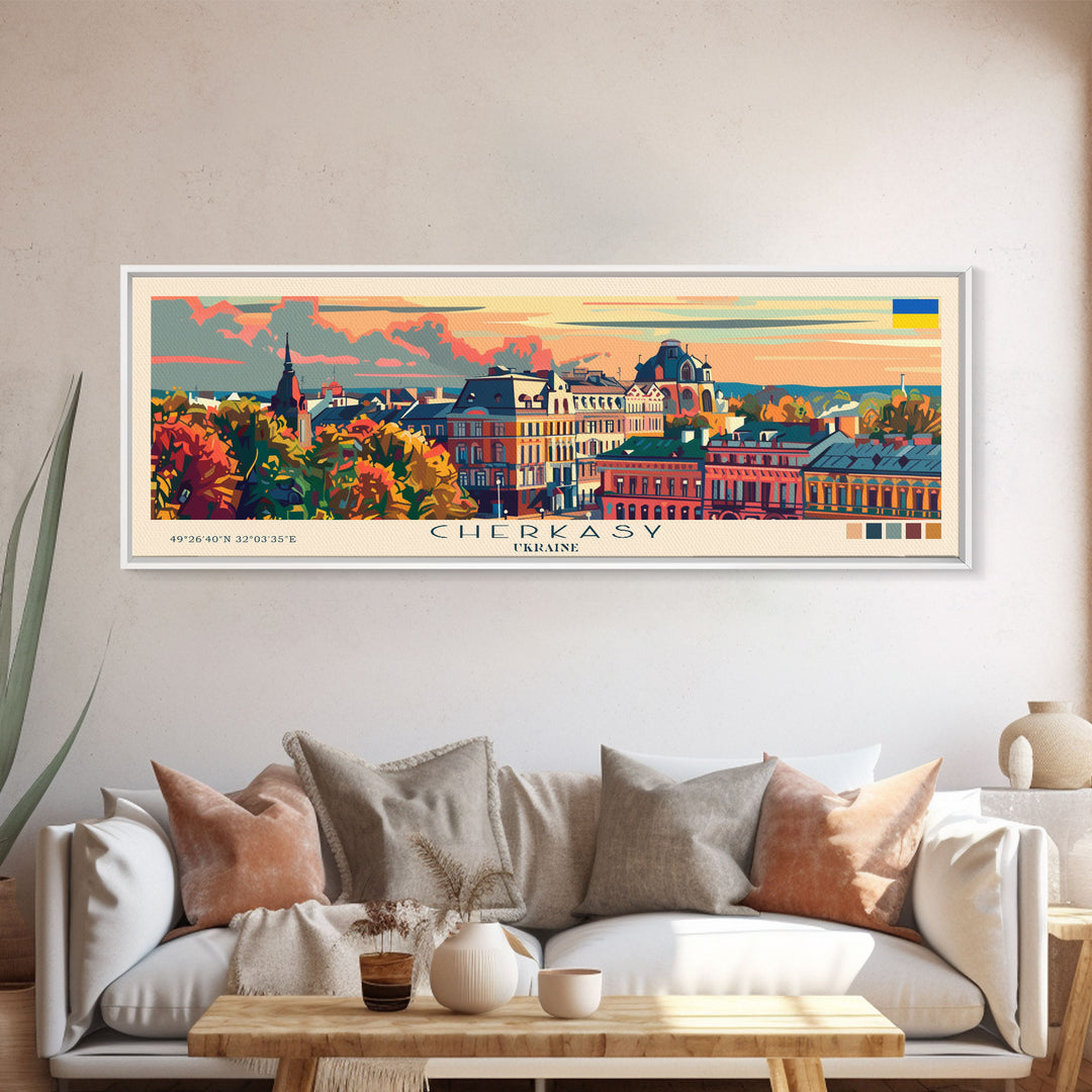 Cherkasy Ukraine Travel Art, City Art, Framed Canvas Print or Metal Wall Art, Europe Travel Poster, Panoramic Wall Art, Extra Wide Wall Art