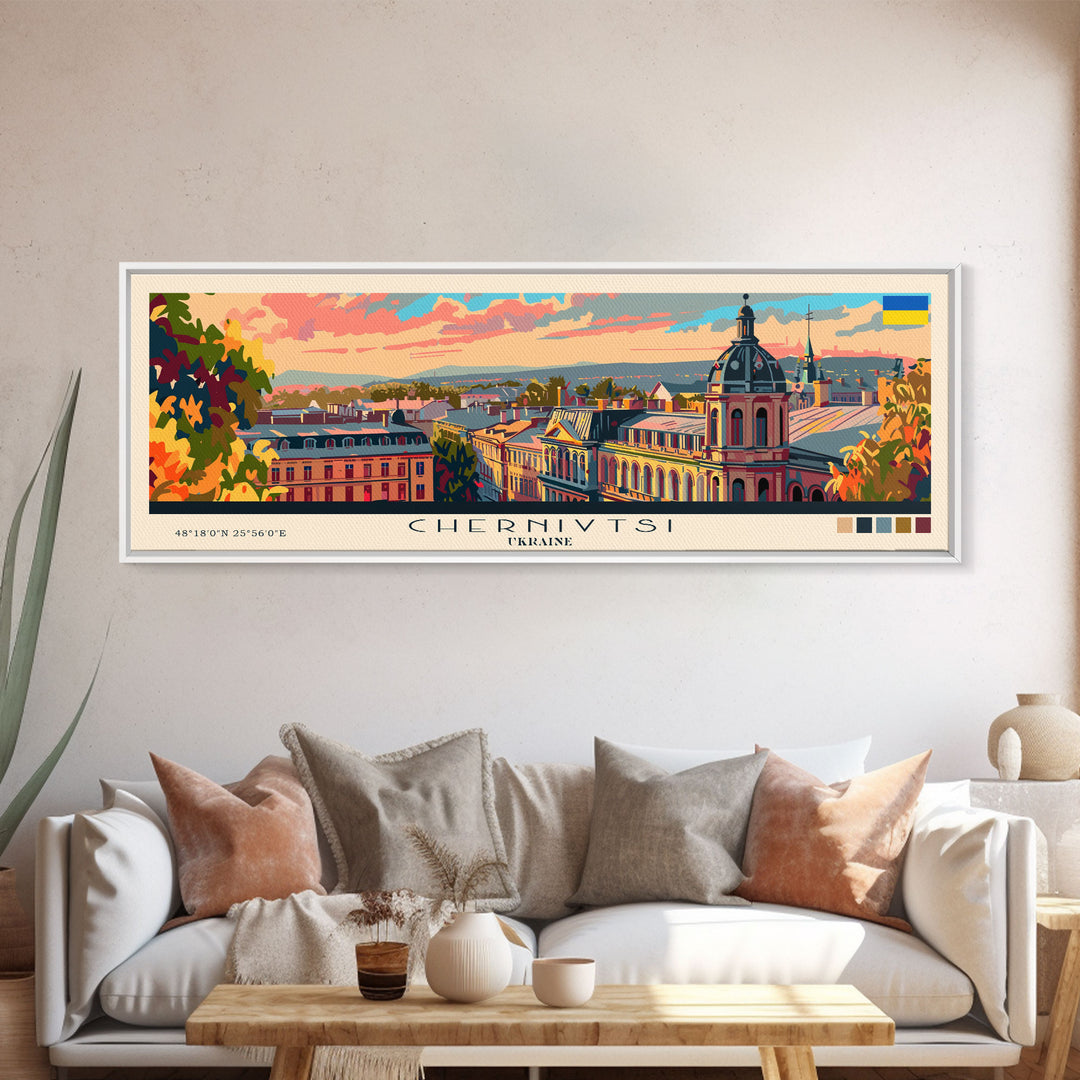 Chernihiv Ukraine Panoramic Travel Poster, Framed Canvas Print or Metal Wall Art, Travel Art, Home Decor, Panoramic Painting, Midcentury Art