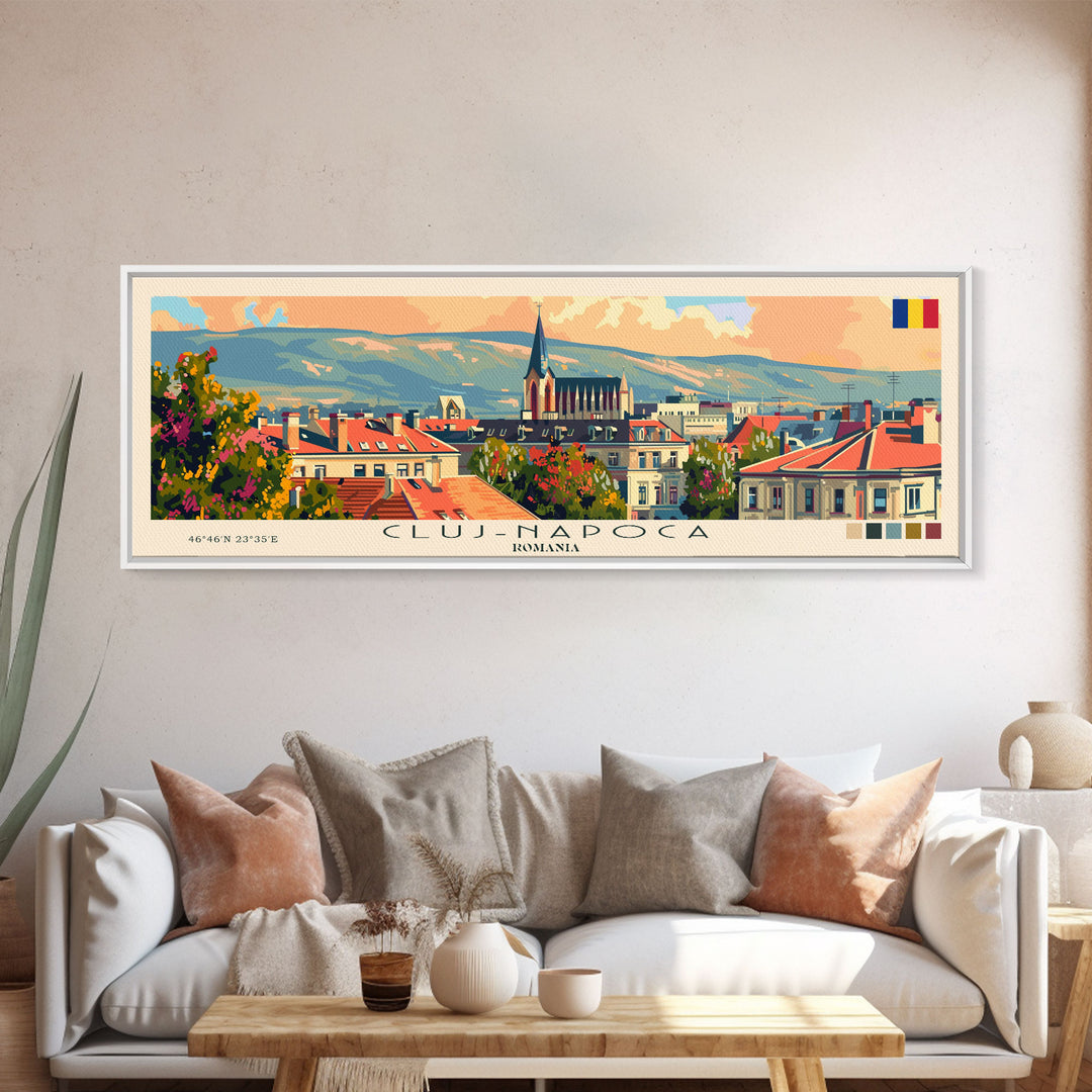 Cluj Napoca Romania Travel Print Wall Art, Panoramic City Art, Travel Art, Wall Decor, Vacation Gift, Framed Canvas Print Or Metal Art