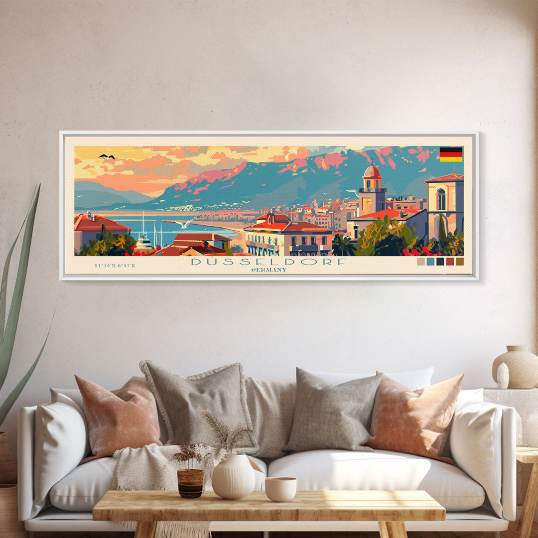 Dusseldorf Germany Travel Art, City Art, Framed Canvas Print or Metal Wall Art, Europe Travel Poster, Panoramic Wall Art, Extra Wide Wall Art