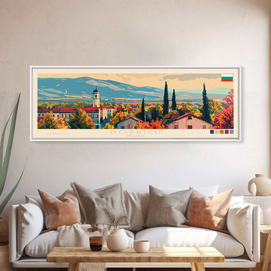 Dobrich Bulgaria Travel Art, City Art, Framed Canvas Print or Metal Wall Art, Europe Travel Poster, Panoramic Wall Art, Extra Wide Wall Art