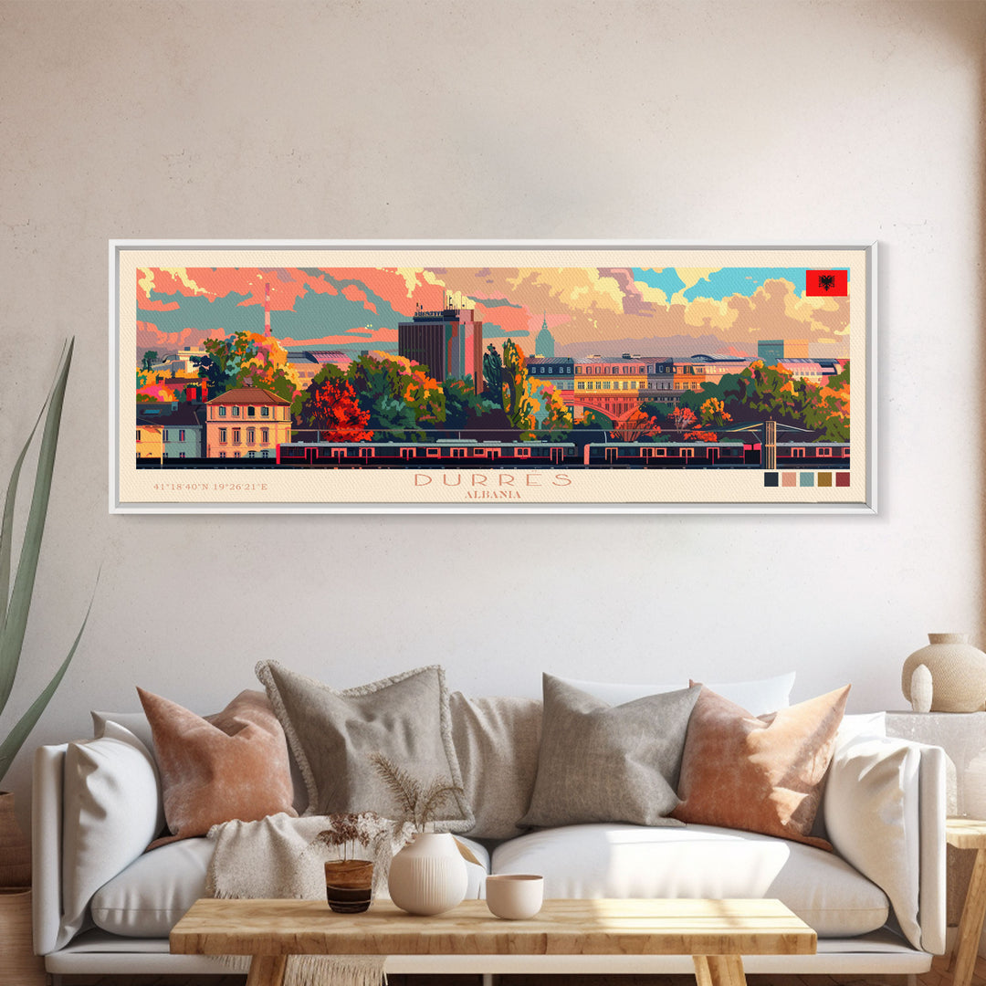 Durres Albania Travel Print Wall Art, Panoramic City Art, Travel Art, Wall Decor, Vacation Gift, Framed Canvas Print Or Metal Art