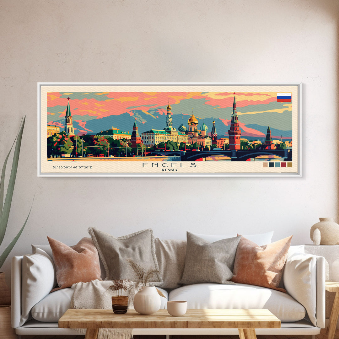 Engels Russia Panoramic Travel Poster, Framed Canvas Print or Metal Wall Art, Travel Art, Home Decor, Panoramic Painting, Midcentury Art