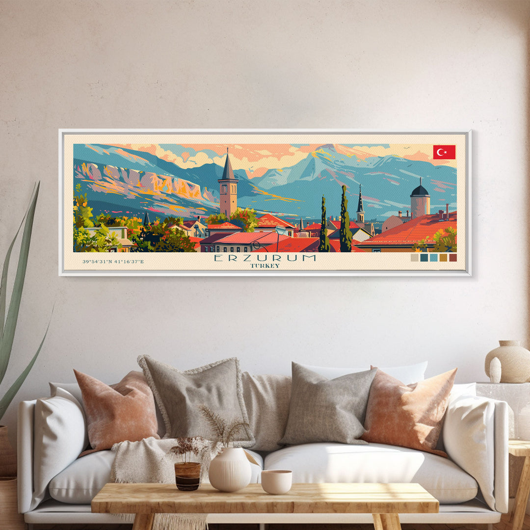 Erzurum Turkey Travel Print Wall Art, Panoramic City Art, Travel Art, Wall Decor, Vacation Gift, Framed Canvas Print Or Metal Art