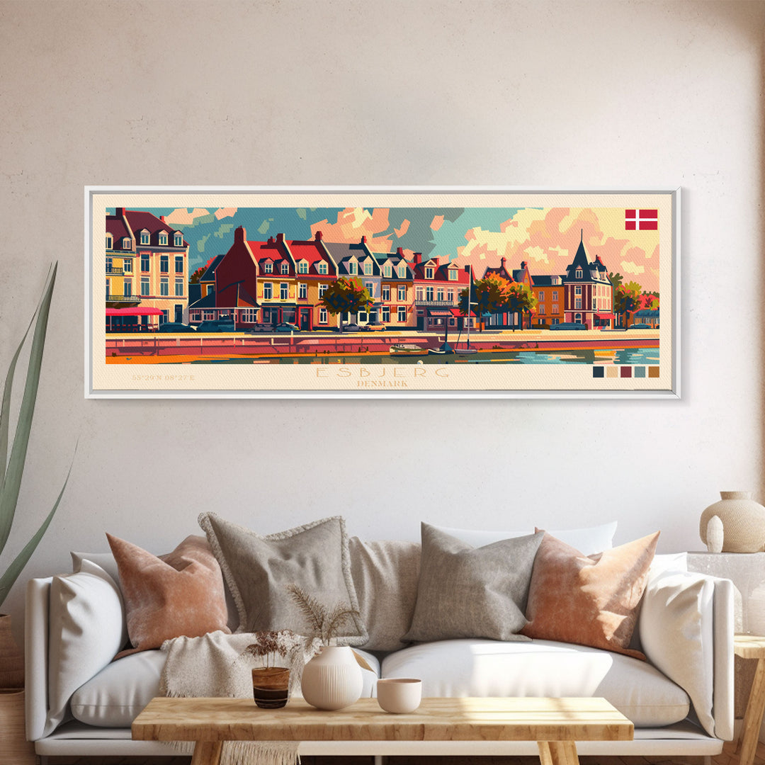 Esbjerg Denmark Travel Art, City Art, Framed Canvas Print or Metal Wall Art, Europe Travel Poster, Panoramic Wall Art, Extra Wide Wall Art