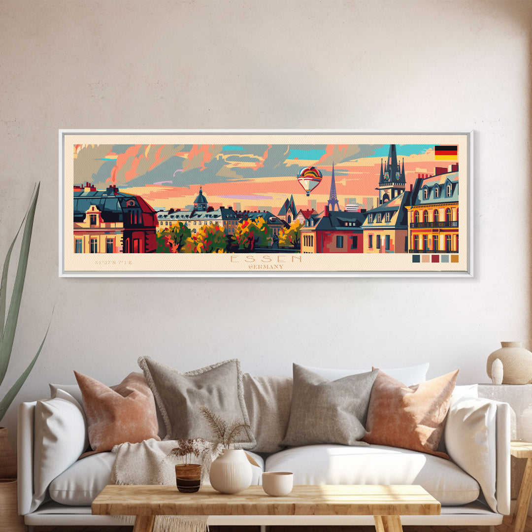 Essen Germany Travel Print Wall Art, Panoramic City Art, Travel Art, Wall Decor, Vacation Gift, Framed Canvas Print Or Metal Art