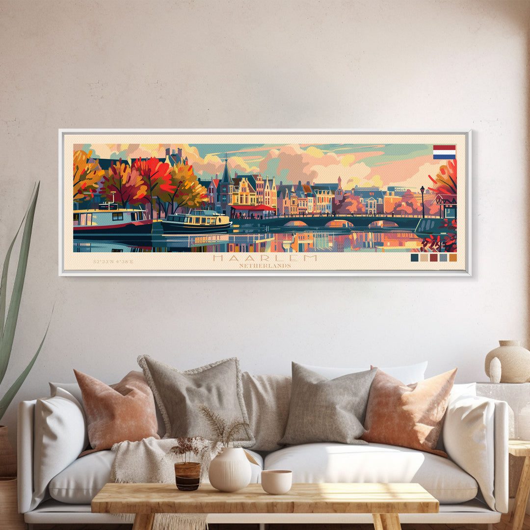 Haarlem Netherlands Travel Art, City Art, Framed Canvas Print or Metal Wall Art, Europe Travel Poster, Panoramic Wall Art, Extra Wide Wall Art