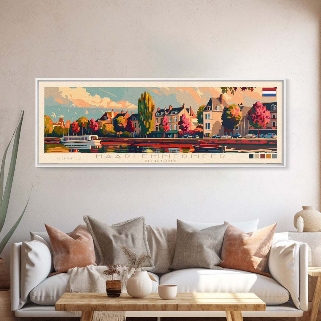 Haarlemmermeer Netherlands Panoramic Travel Poster, Framed Canvas Print or Metal Wall Art, Travel Art, Home Decor, Panoramic Painting, Midcentury Art