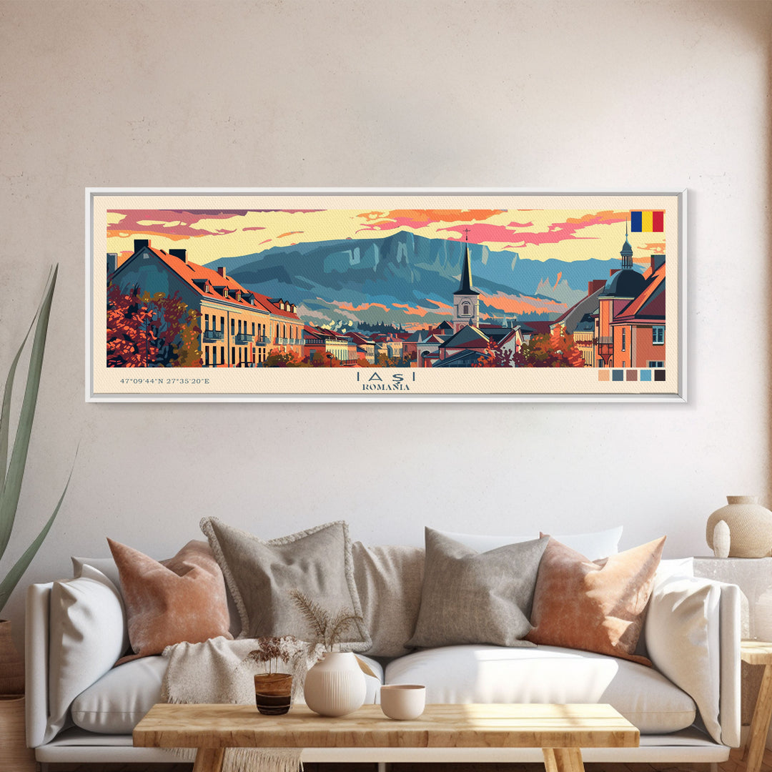 Iași Romania Wall Art, Panoramic Travel Poster, Panoramic Framed Canvas Print, City Wall Art, Wall Hanging Home Decor, Travel Art