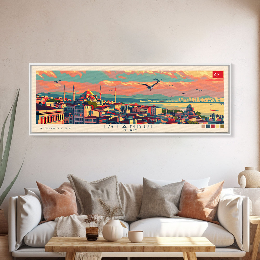 Istanbul Turkey Travel Print Wall Art, Panoramic City Art, Travel Art, Wall Decor, Vacation Gift, Framed Canvas Print Or Metal Art