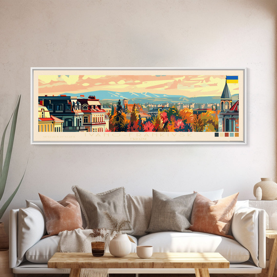 Ivano Frankivsk Travel Art, City Art, Framed Canvas Print or Metal Wall Art, Europe Travel Poster, Panoramic Wall Art, Extra Wide Wall Art