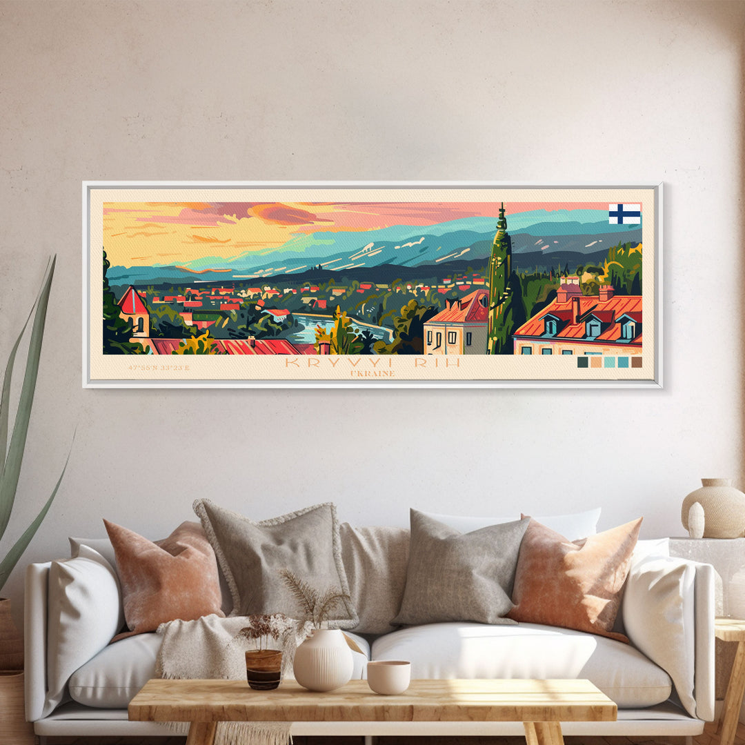 KryvyiRih Ukraine Panoramic Travel Poster, Framed Canvas Print or Metal Wall Art, Travel Art, Home Decor, Panoramic Painting, Midcentury Art