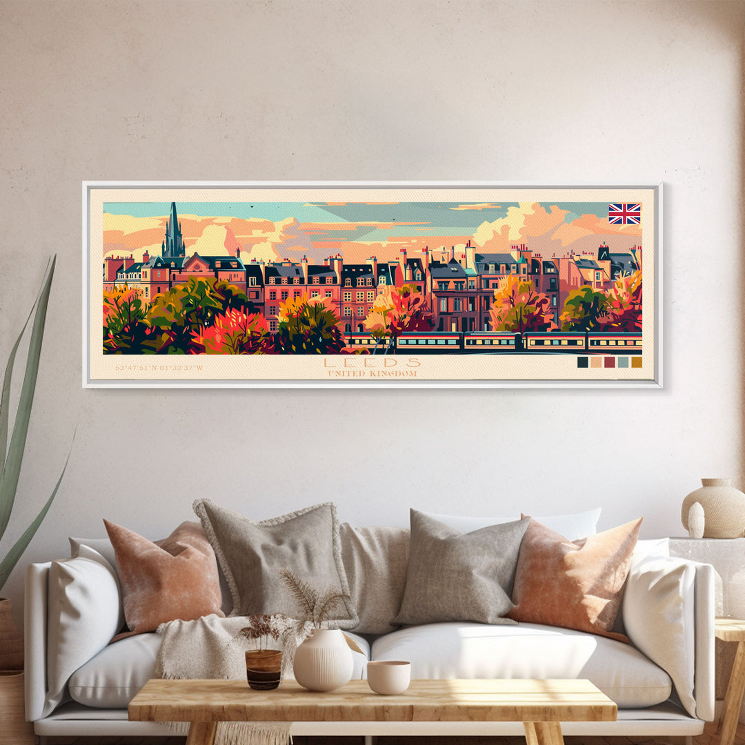 Leeds United Kingdom Wall Art, Panoramic Travel Poster, Panoramic Framed Canvas Print, City Wall Art, Wall Hanging Home Decor, Travel Art