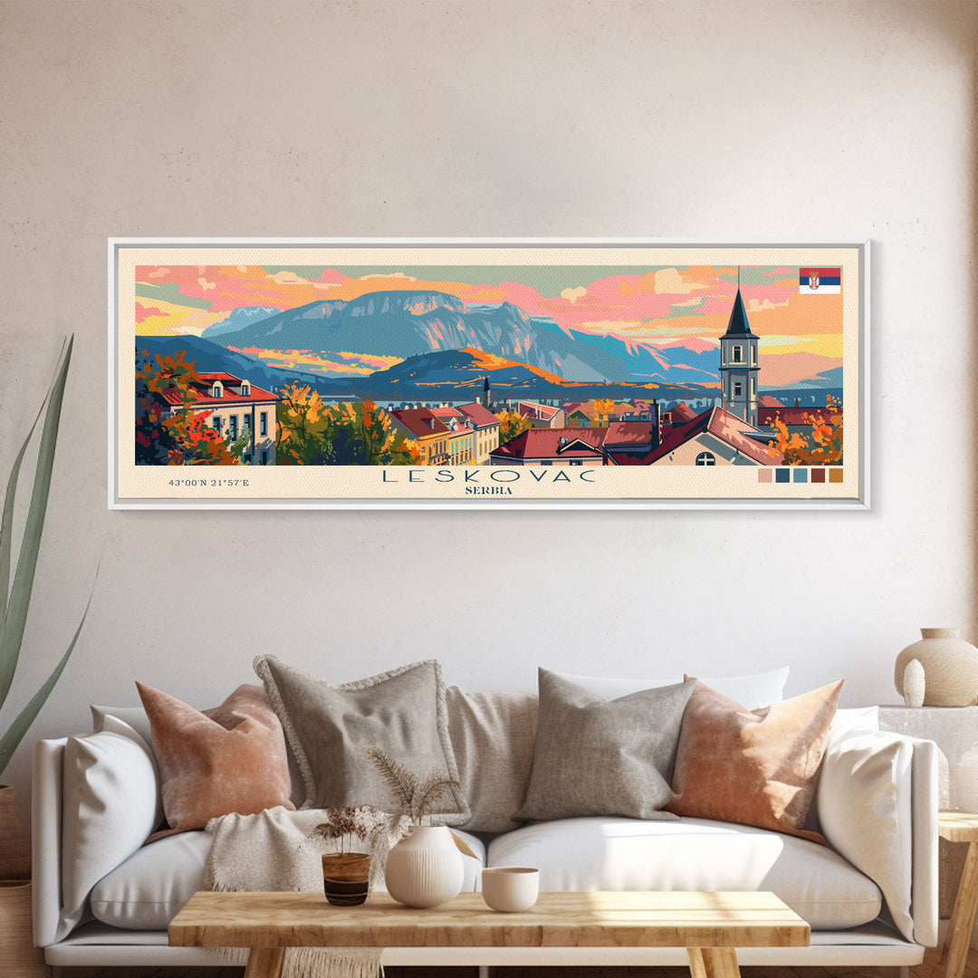 Leskovac Serbia Wall Art, Panoramic Travel Poster, Panoramic Framed Canvas Print, City Wall Art, Wall Hanging Home Decor, Travel Art