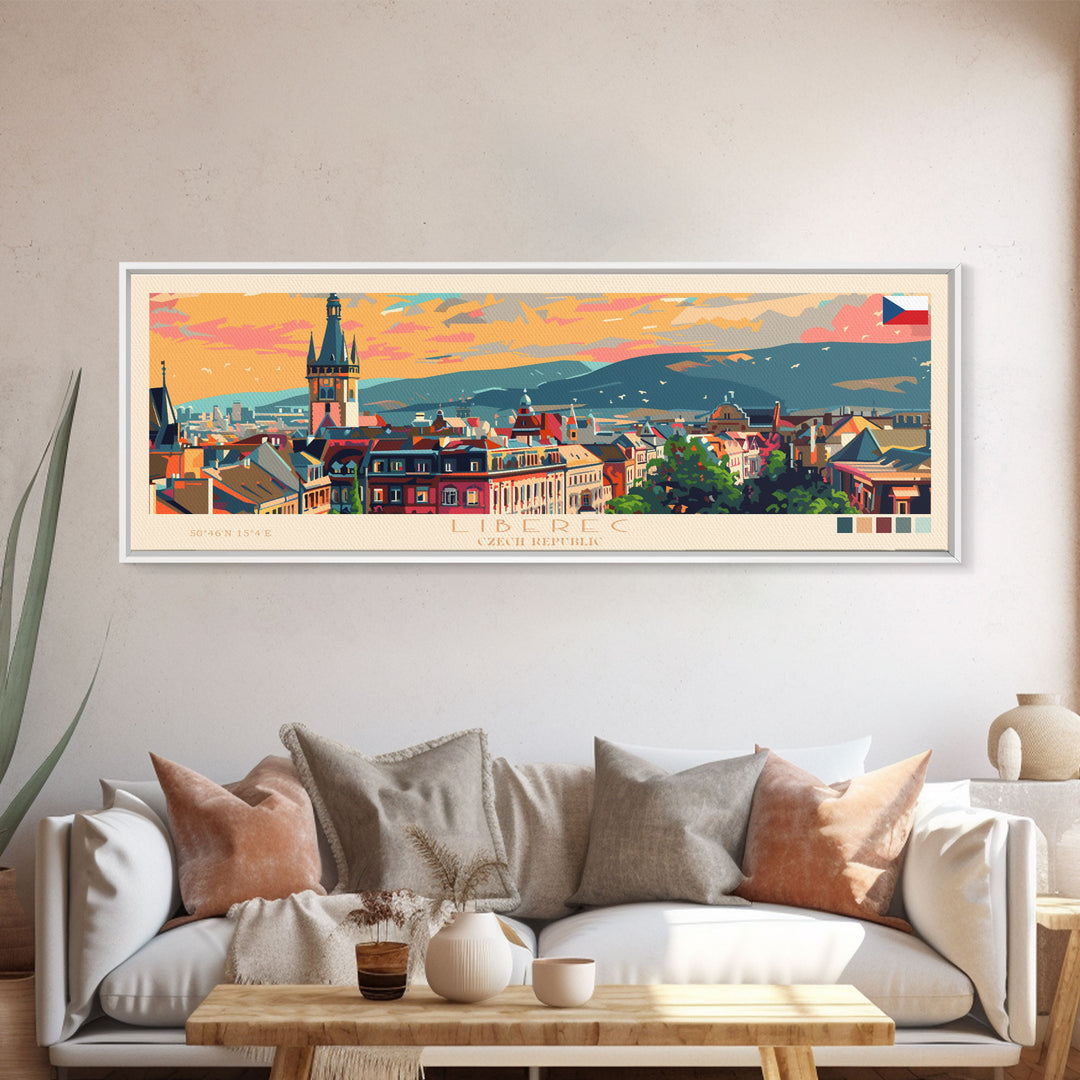 Liberec Czech Republic Travel Art, City Art, Framed Canvas Print or Metal Wall Art, Europe Travel Poster, Panoramic Wall Art, Extra Wide Wall Art