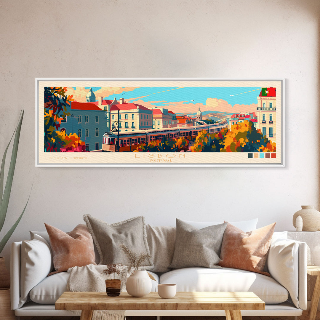 Lisbon Portugal Travel Print Wall Art, Panoramic City Art, Travel Art, Wall Decor, Vacation Gift, Framed Canvas Print Or Metal Art