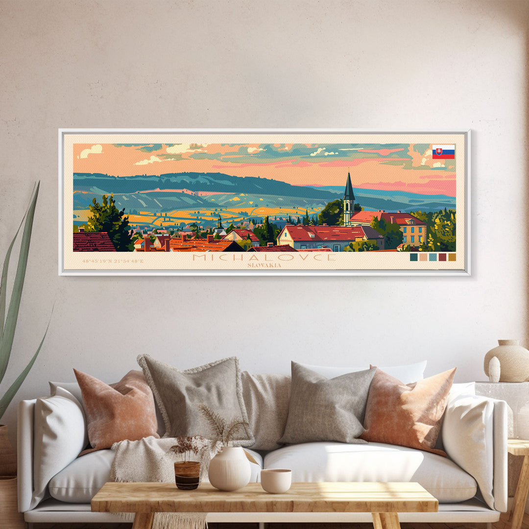 Michalovce Slovakia Travel Art, City Art, Framed Canvas Print or Metal Wall Art, Europe Travel Poster, Panoramic Wall Art, Extra Wide Wall Art