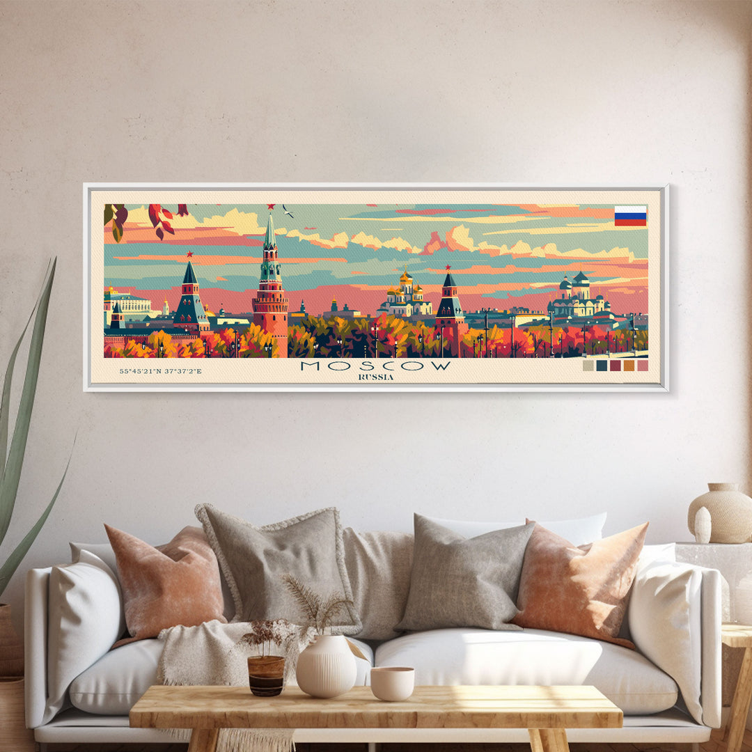 Moscow Russia Travel Print Wall Art, Panoramic City Art, Travel Art, Wall Decor, Vacation Gift, Framed Canvas Print Or Metal Art