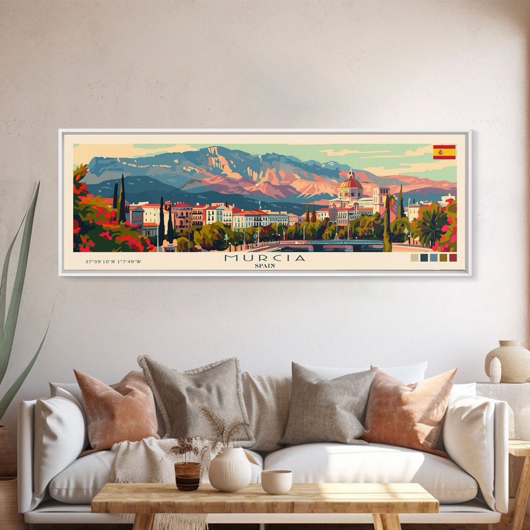 Murcia Spain Travel Art, City Art, Framed Canvas Print or Metal Wall Art, Europe Travel Poster, Panoramic Wall Art, Extra Wide Wall Art