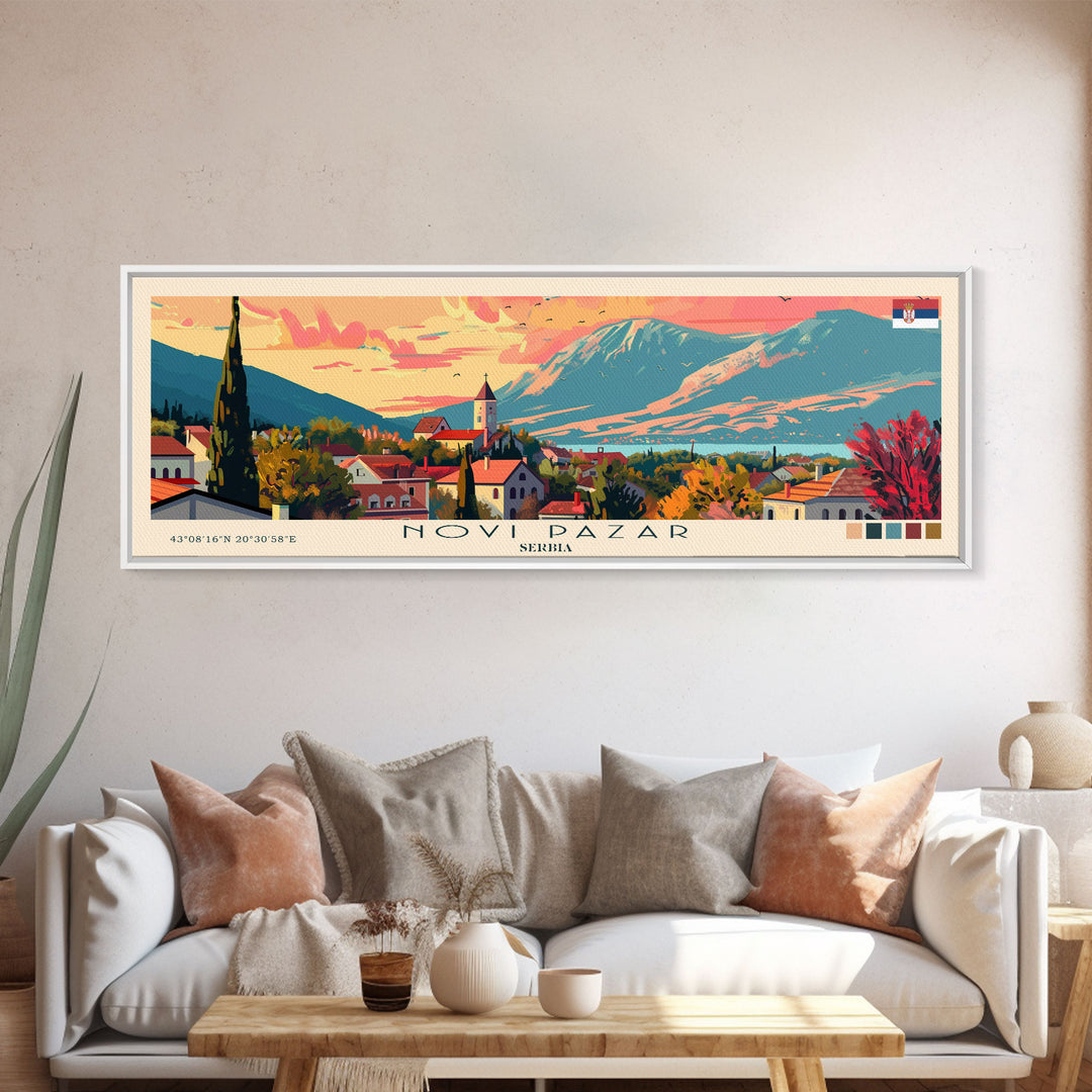 Novi Pazar Serbia Travel Print Wall Art, Panoramic City Art, Travel Art, Wall Decor, Vacation Gift, Framed Canvas Print Or Metal Art