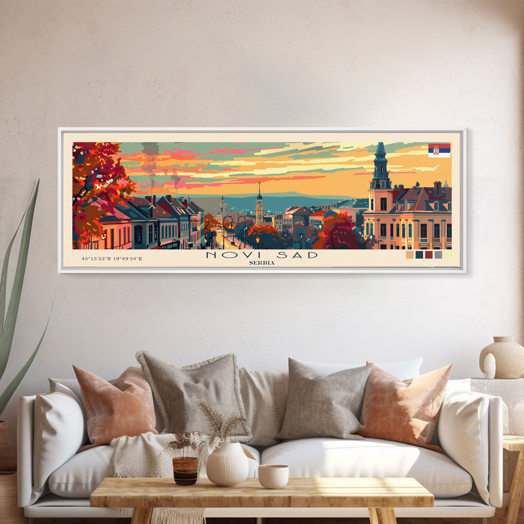 Novi Sad Serbia Travel Art, City Art, Framed Canvas Print or Metal Wall Art, Europe Travel Poster, Panoramic Wall Art, Extra Wide Wall Art