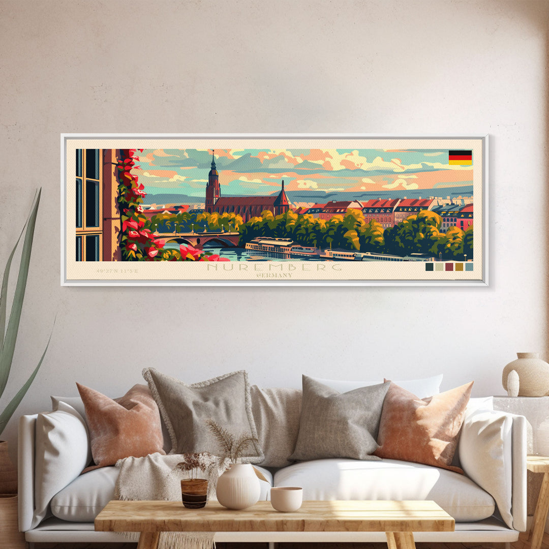 Nuremberg Germany Travel Art, City Art, Framed Canvas Print or Metal Wall Art, Europe Travel Poster, Panoramic Wall Art, Extra Wide Wall Art