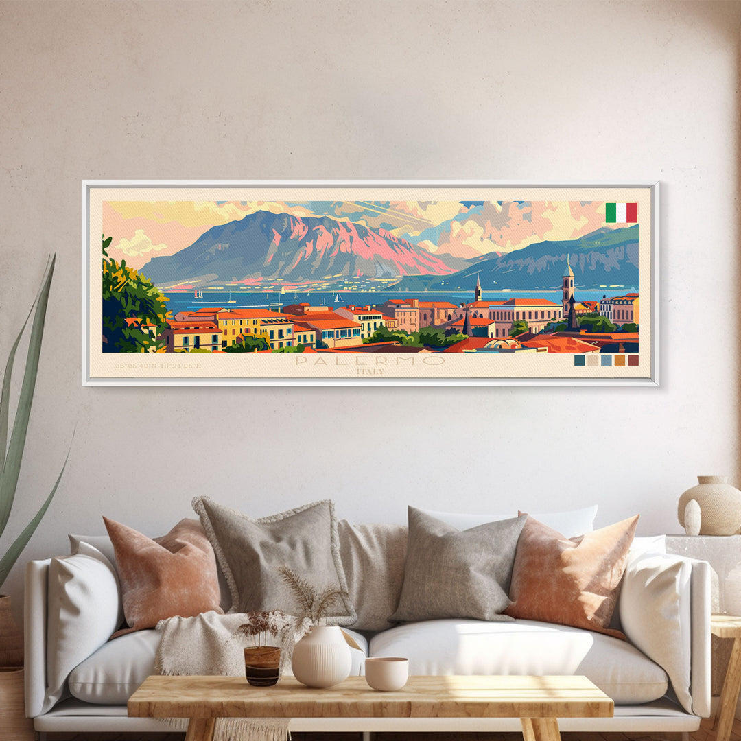 Palermo Italy Travel Print Wall Art, Panoramic City Art, Travel Art, Wall Decor, Vacation Gift, Framed Canvas Print Or Metal Art