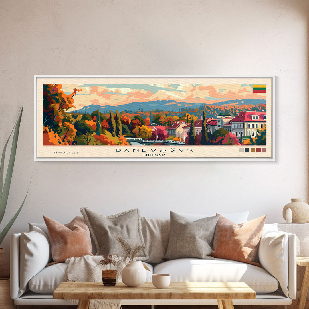 Panevys Lithuania Travel Print Wall Art, Panoramic City Art, Travel Art, Wall Decor, Vacation Gift, Framed Canvas Print Or Metal Art