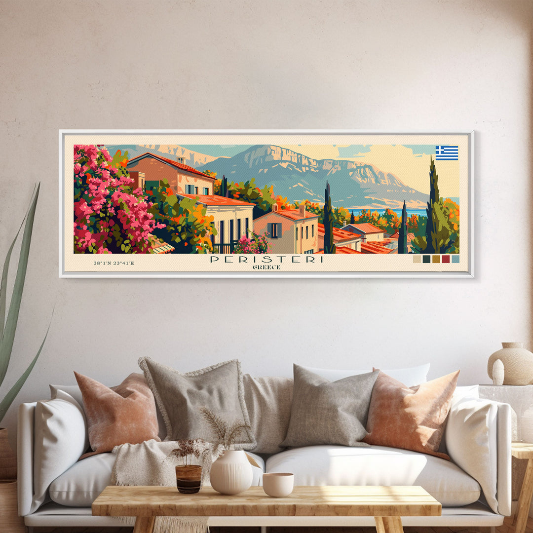 Peristeri Greece Travel Print Wall Art, Panoramic City Art, Travel Art, Wall Decor, Vacation Gift, Framed Canvas Print Or Metal Art