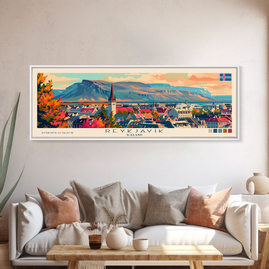 Reykjavik Iceland Wall Art, Panoramic Travel Poster, Panoramic Framed Canvas Print, City Wall Art, Wall Hanging Home Decor, Travel Art