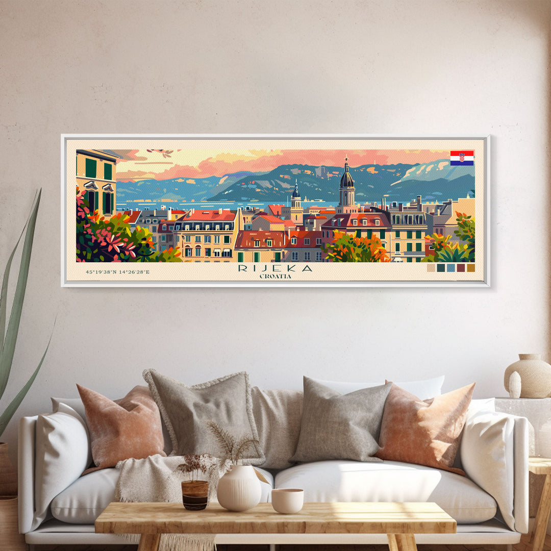 Rijeka Croatia Travel Print Wall Art, Panoramic City Art, Travel Art, Wall Decor, Vacation Gift, Framed Canvas Print Or Metal Art