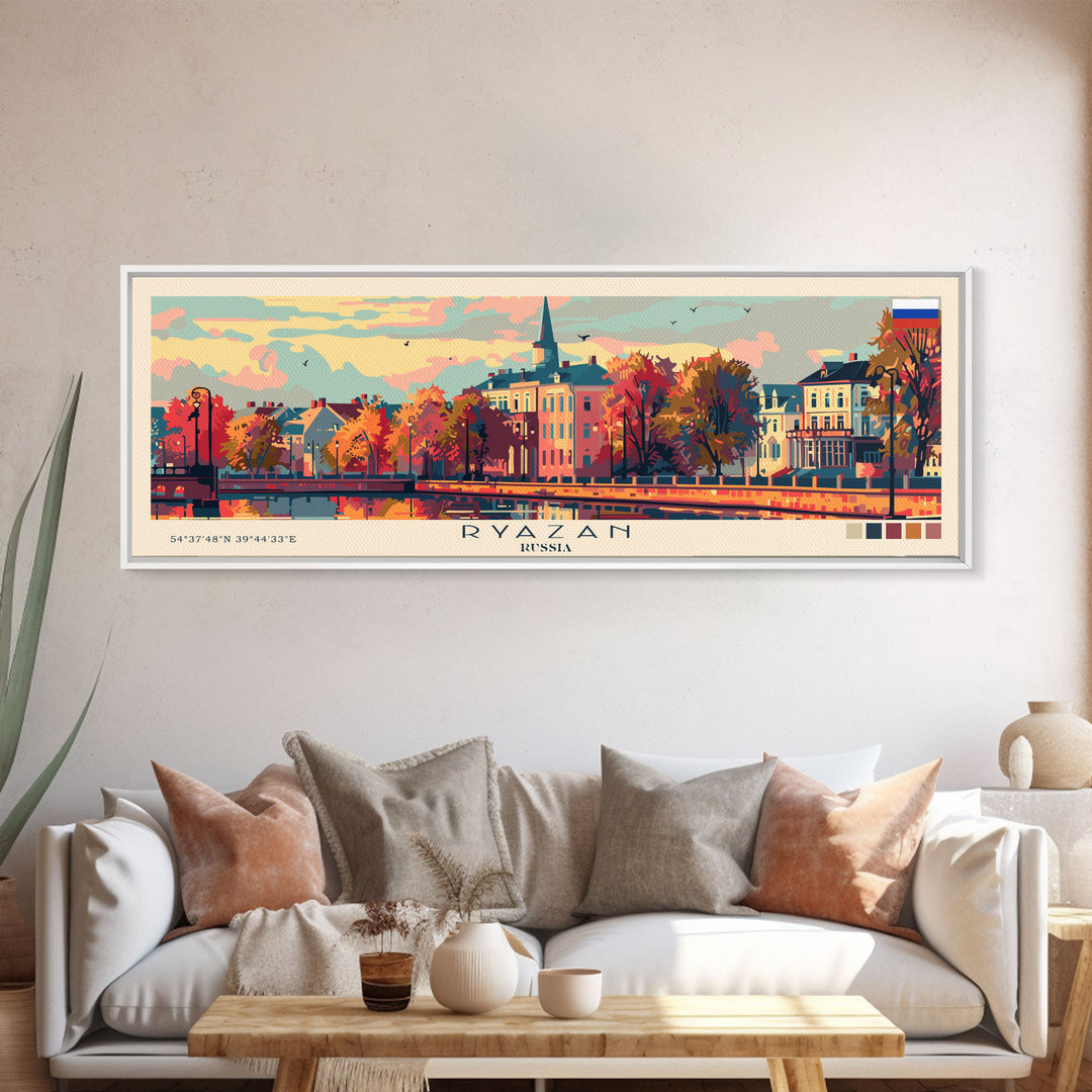 Ryazan Russia Panoramic Travel Poster, Framed Canvas Print or Metal Wall Art, Travel Art, Home Decor, Panoramic Painting, Midcentury Art