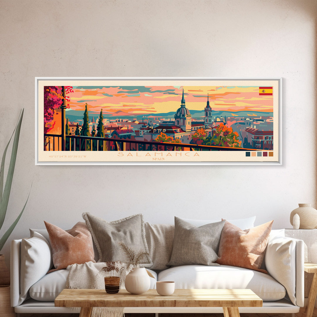 Salamanca Spain Travel Print Wall Art, Panoramic City Art, Travel Art, Wall Decor, Vacation Gift, Framed Canvas Print Or Metal Art