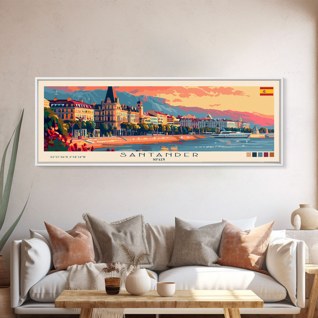 Santander Spain Travel Print Wall Art, Panoramic City Art, Travel Art, Wall Decor, Vacation Gift, Framed Canvas Print Or Metal Art