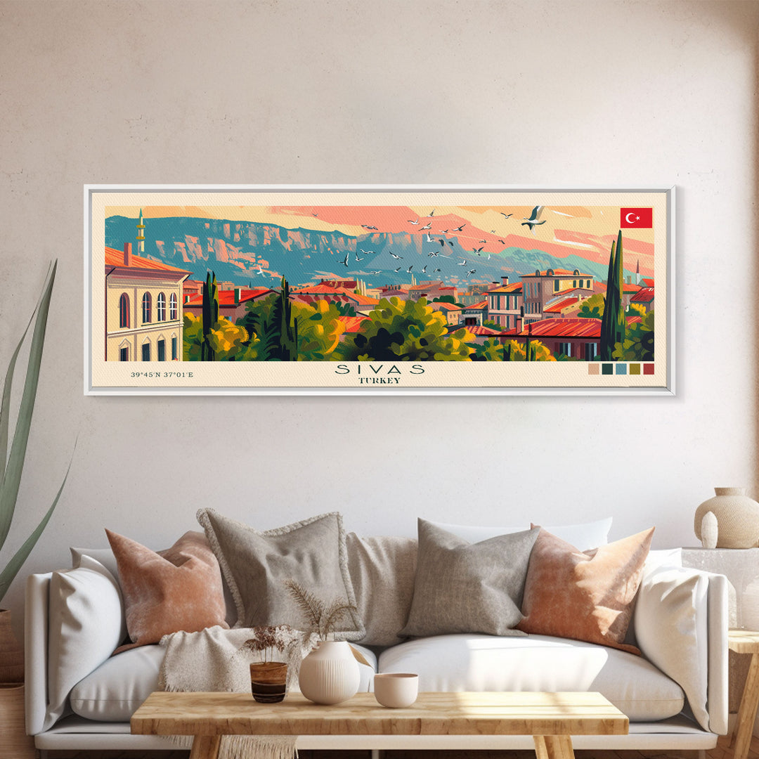 Sivas Turkey Travel Print Wall Art, Panoramic City Art, Travel Art, Wall Decor, Vacation Gift, Framed Canvas Print Or Metal Art