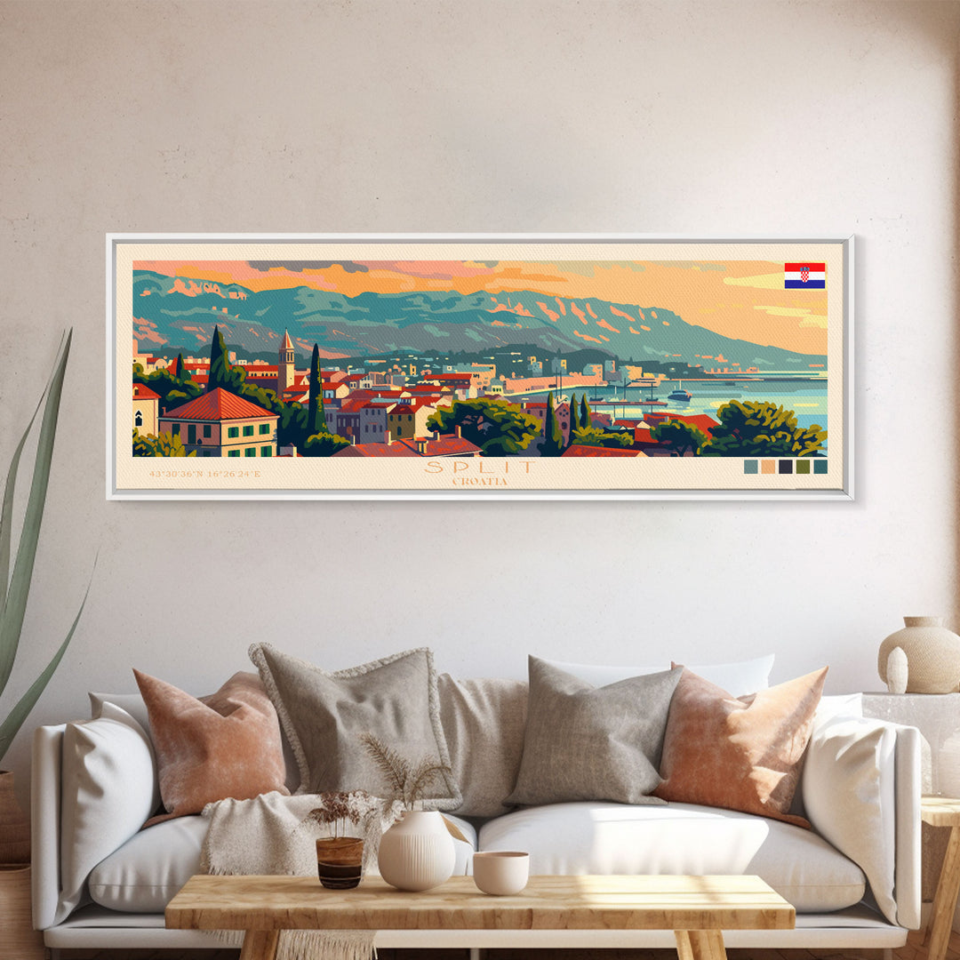 Split Croatia Travel Print Wall Art, Panoramic City Art, Travel Art, Wall Decor, Vacation Gift, Framed Canvas Print Or Metal Art