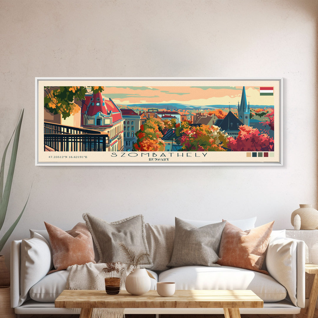 Szombathely Hungary Travel Print Wall Art, Panoramic City Art, Travel Art, Wall Decor, Vacation Gift, Framed Canvas Print Or Metal Art