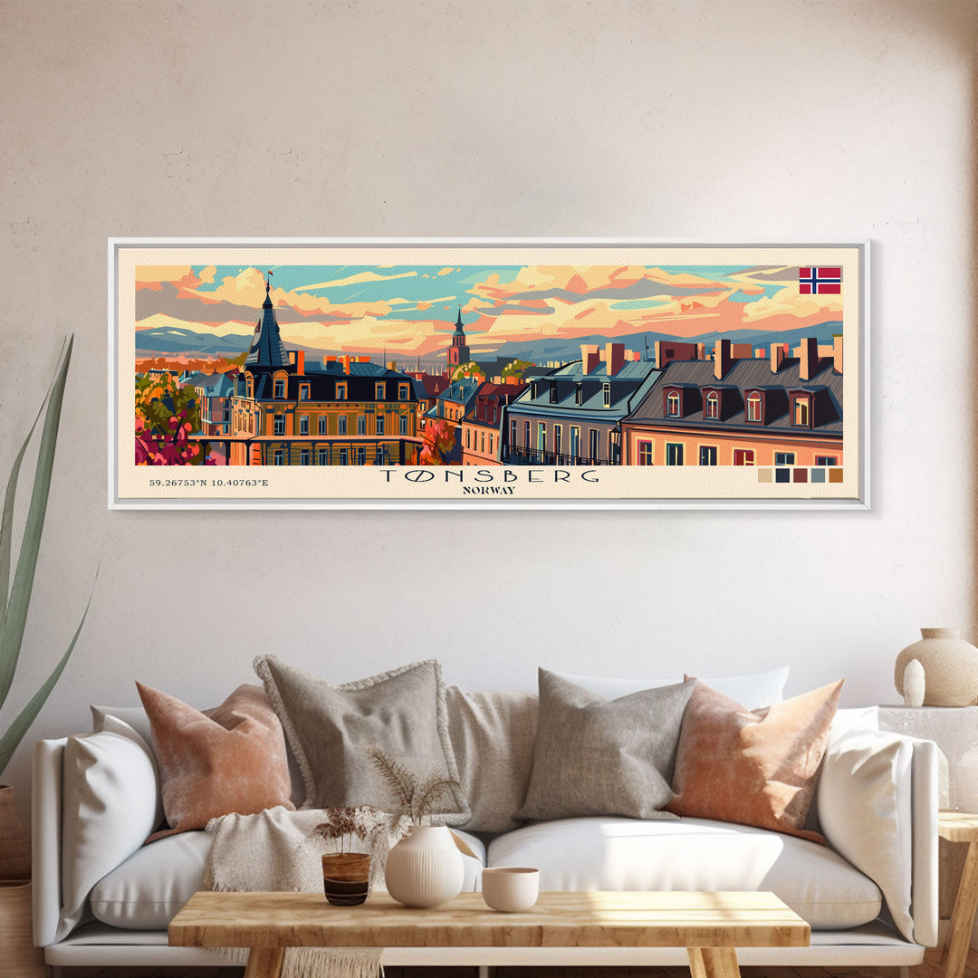 Tønsberg Norway Travel Print Wall Art, Panoramic City Art, Travel Art, Wall Decor, Vacation Gift, Framed Canvas Print Or Metal Art