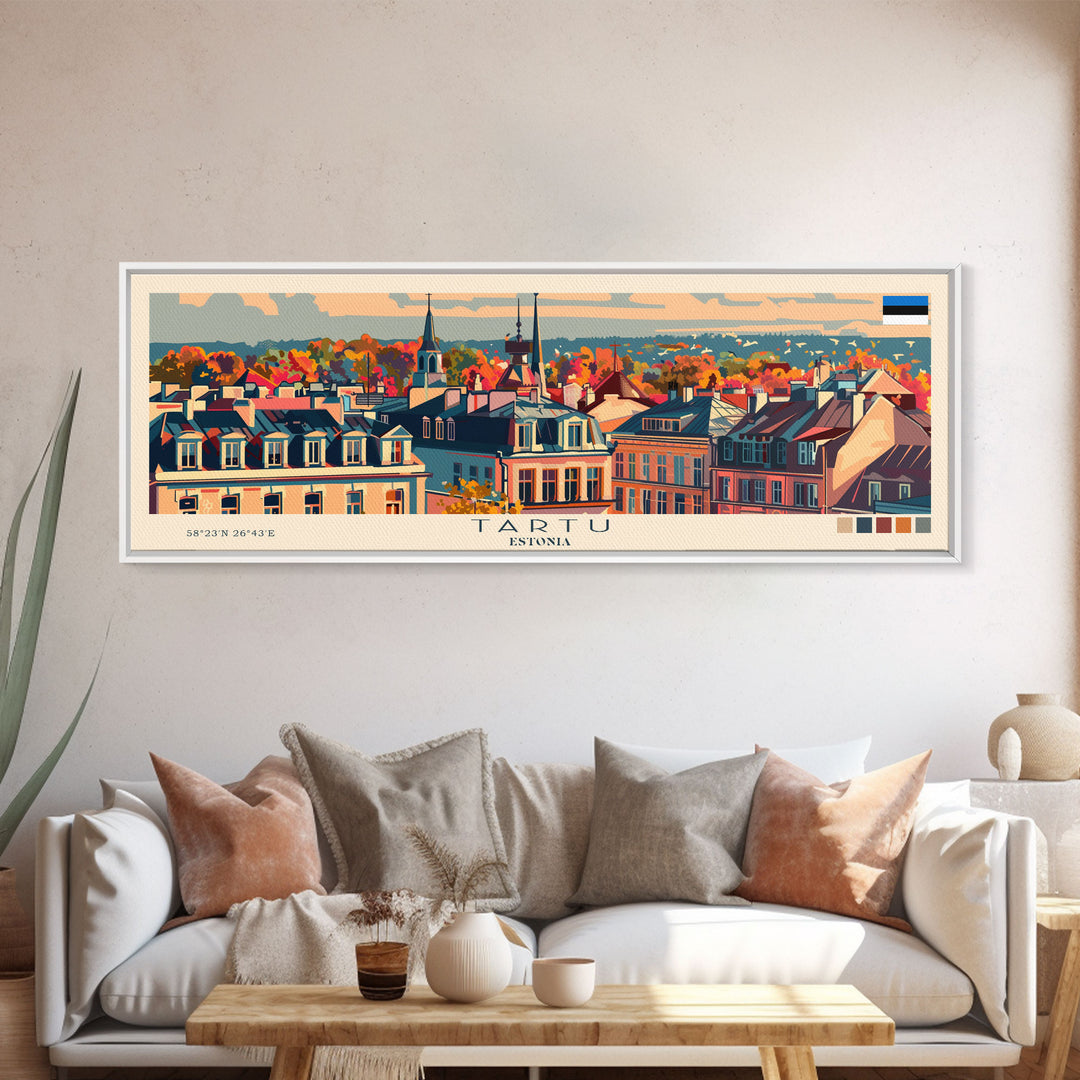 Tartu Estonia Wall Art, Panoramic Travel Poster, Panoramic Framed Canvas Print, City Wall Art, Wall Hanging Home Decor, Travel Art