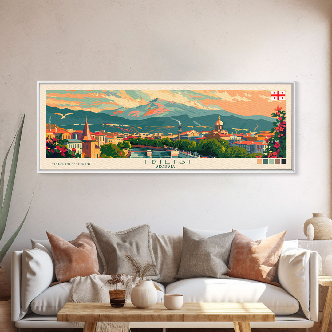 Tbilisi Georgia Travel Art, City Art, Framed Canvas Print or Metal Wall Art, Europe Travel Poster, Panoramic Wall Art, Extra Wide Wall Art