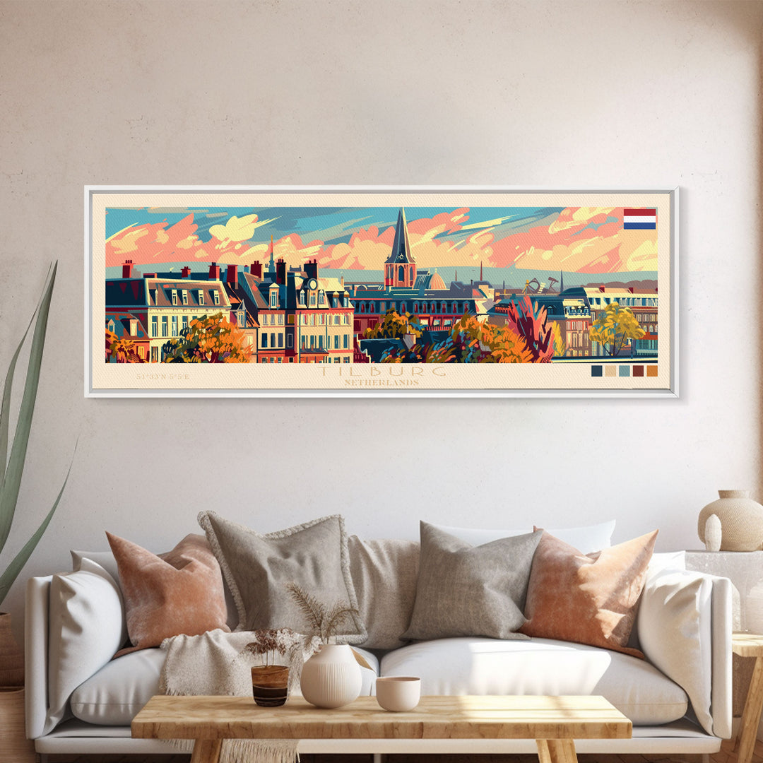 Tilburg Netherlands Wall Art, Panoramic Travel Poster, Panoramic Framed Canvas Print, City Wall Art, Wall Hanging Home Decor, Travel Art