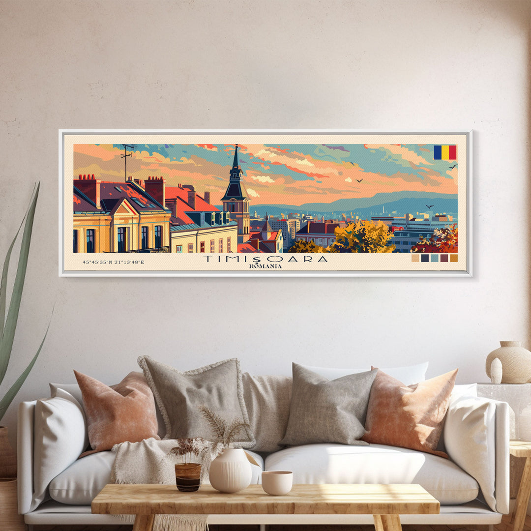 Timisoara Romania Travel Print Wall Art, Panoramic City Art, Travel Art, Wall Decor, Vacation Gift, Framed Canvas Print Or Metal Art