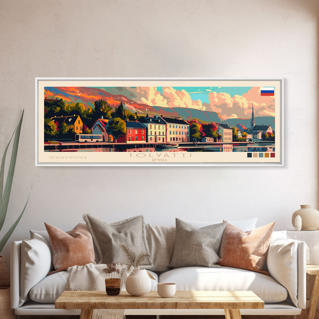 Tolyatti Russia Panoramic Travel Poster, Framed Canvas Print or Metal Wall Art, Travel Art, Home Decor, Panoramic Painting, Midcentury Art