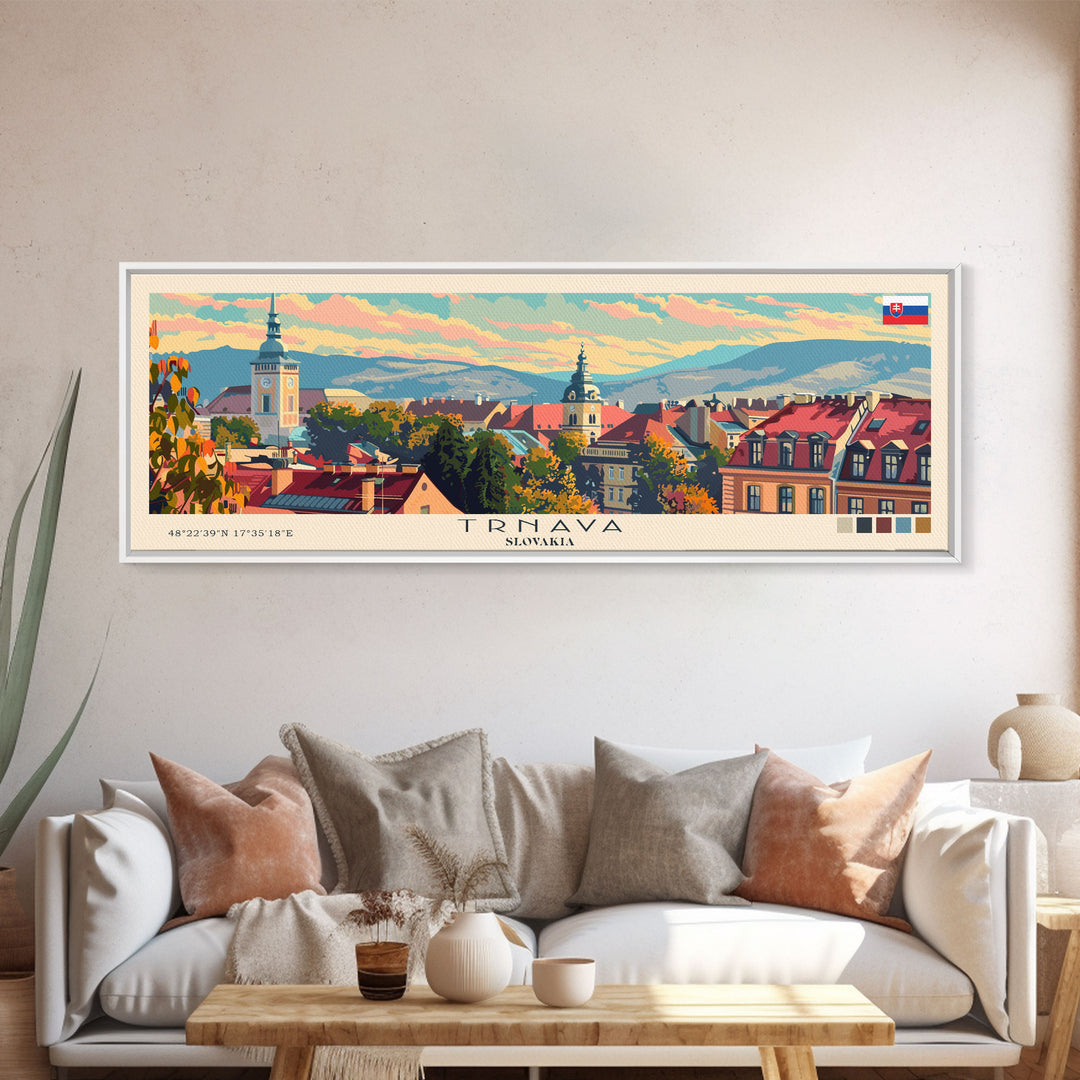 Trnava Slovakia Wall Art, Panoramic Travel Poster, Panoramic Framed Canvas Print, City Wall Art, Wall Hanging Home Decor, Travel Art