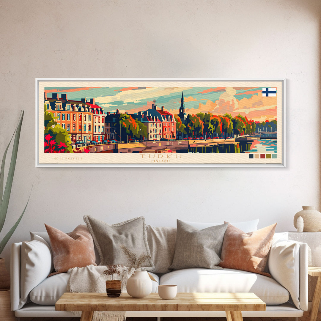 Turku Finland Wall Art, Panoramic Travel Poster, Panoramic Framed Canvas Print, City Wall Art, Wall Hanging Home Decor, Travel Art