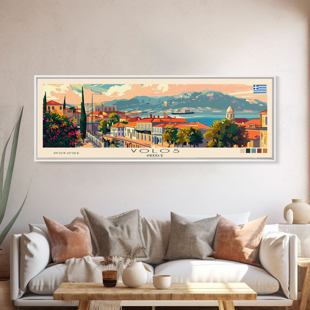 Volos Greece Travel Print Wall Art, Panoramic City Art, Travel Art, Wall Decor, Vacation Gift, Framed Canvas Print Or Metal Art