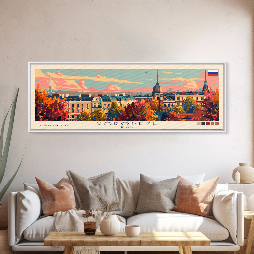 Voronezh Russia Panoramic Travel Poster, Framed Canvas Print or Metal Wall Art, Travel Art, Home Decor, Panoramic Painting, Midcentury Art