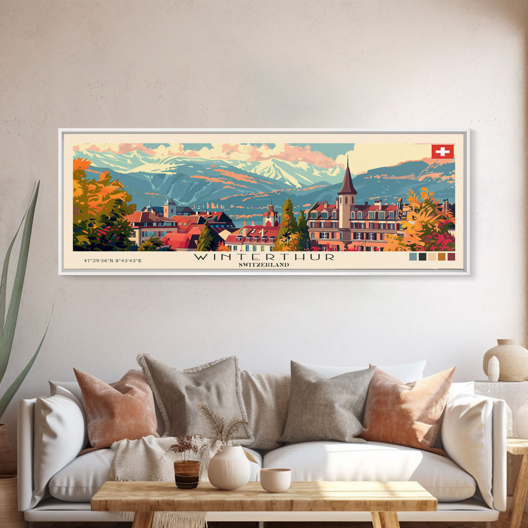 Winterthur Switzerland Travel Art, City Art, Framed Canvas Print or Metal Wall Art, Europe Travel Poster, Panoramic Wall Art, Extra Wide Wall Art